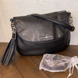 Michael Kors Black Pebbled Leather Crossbody Shoulder Bag Chain Tassel